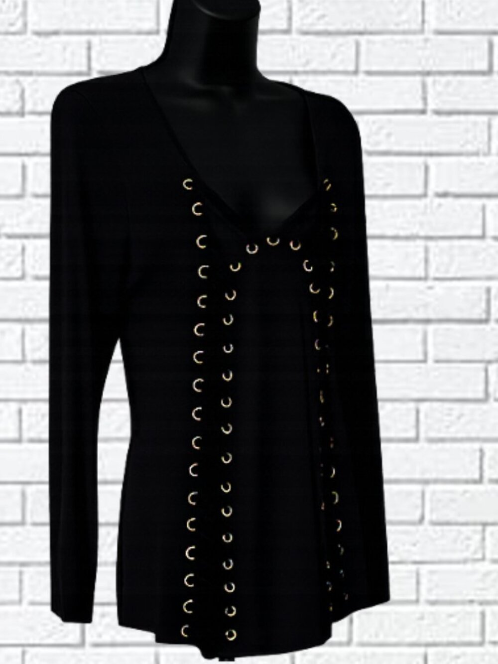 Venus | Ladies Gold Grommet Accent Lace Up Top